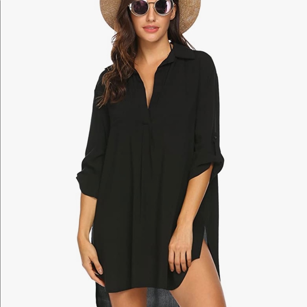 Black Swimsuit Beach Cover Up Shirt Beach Dress